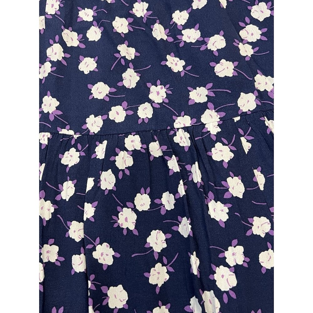J. Crew Women’s tiered floral midi dress Tie neck Medium size Navy purple - Picture 10 of 14